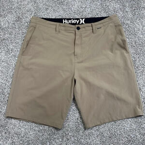 Hurley Shorts Mens 34 Tan Brown Chino Water Repellent Outdoor Beach Surf Golf